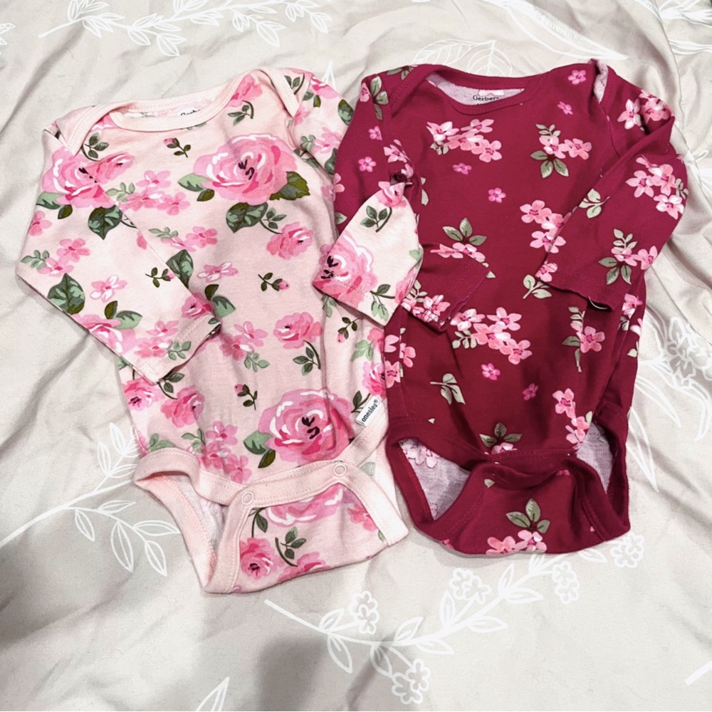 2-pc set of pink floral baby onesies